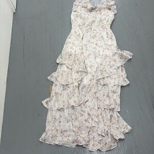 Rachel Roy sz 8 Floral Ruffle Dress with Pockets and Gold Thread throughout
